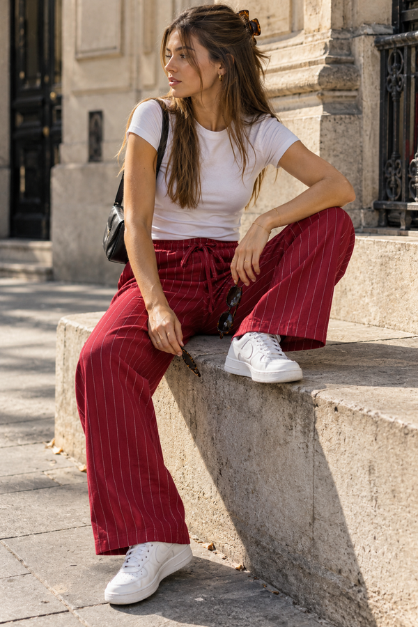 InStyle Pantalón Curvy de Rayas Vino