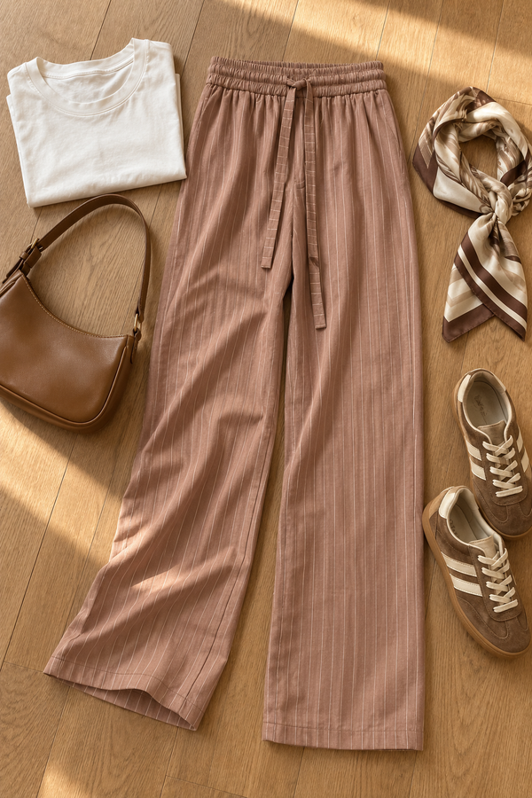 InStyle Pantalón Curvy de Rayas Taupe