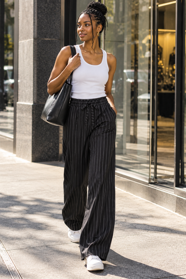 InStyle Pantalón Curvy de Rayas Negro