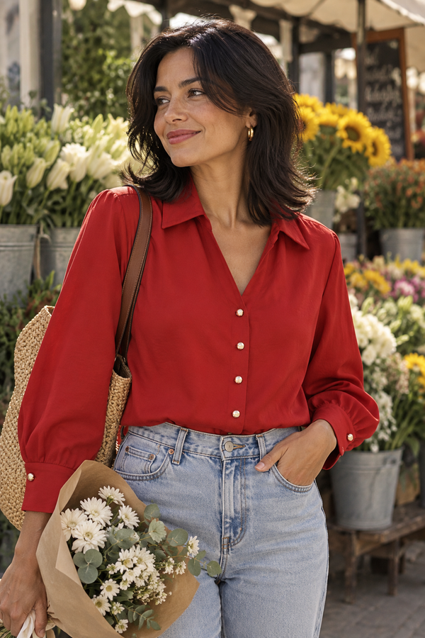 InStyle Camisera Curvy Manga Larga Vino