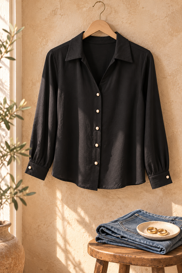 InStyle Camisera Curvy Manga Larga Negra
